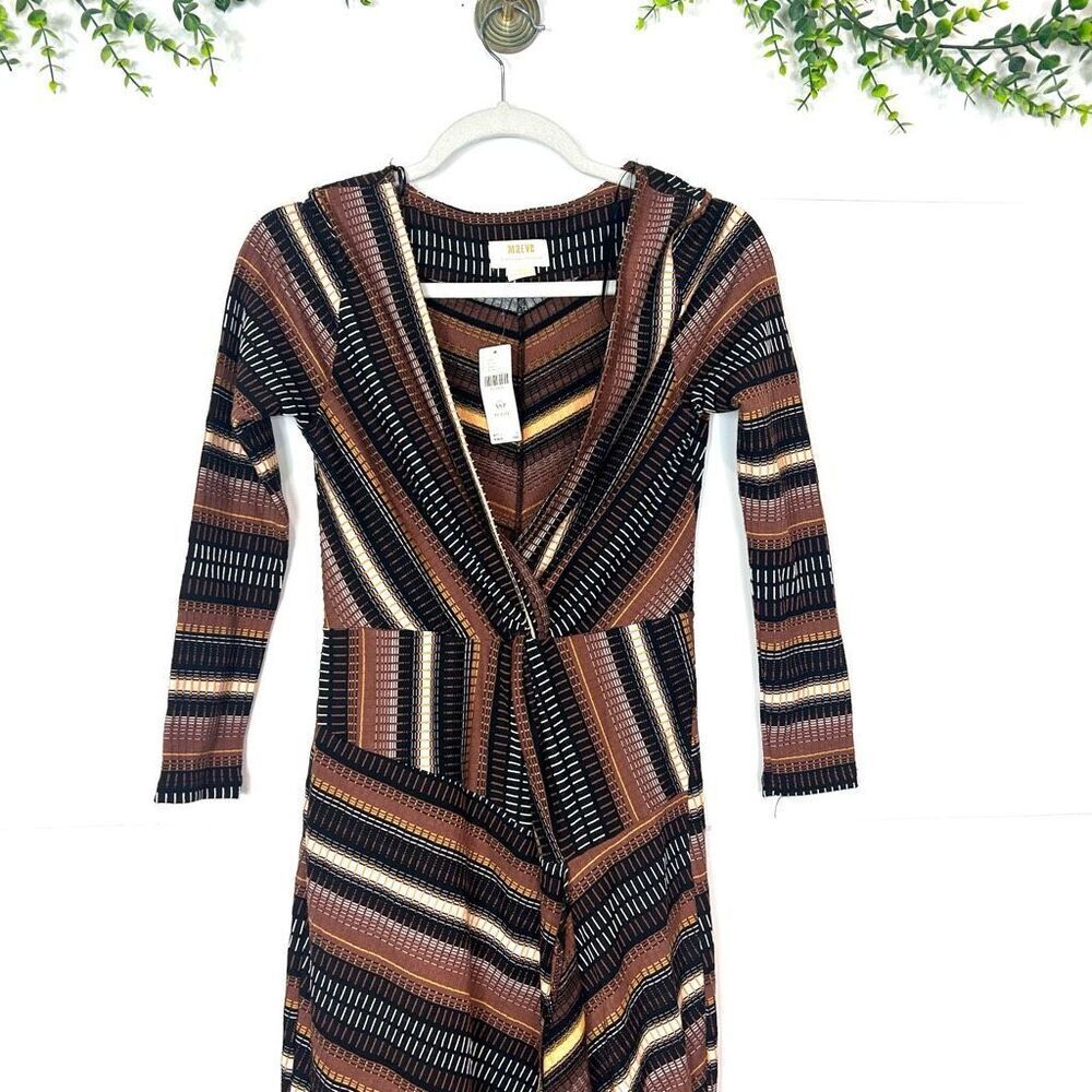 Anthropologie Maeve Midi Dress NWT Striped Wrap Knit Retro Brown XSP Zig Zag XS - Picture 9 of 15